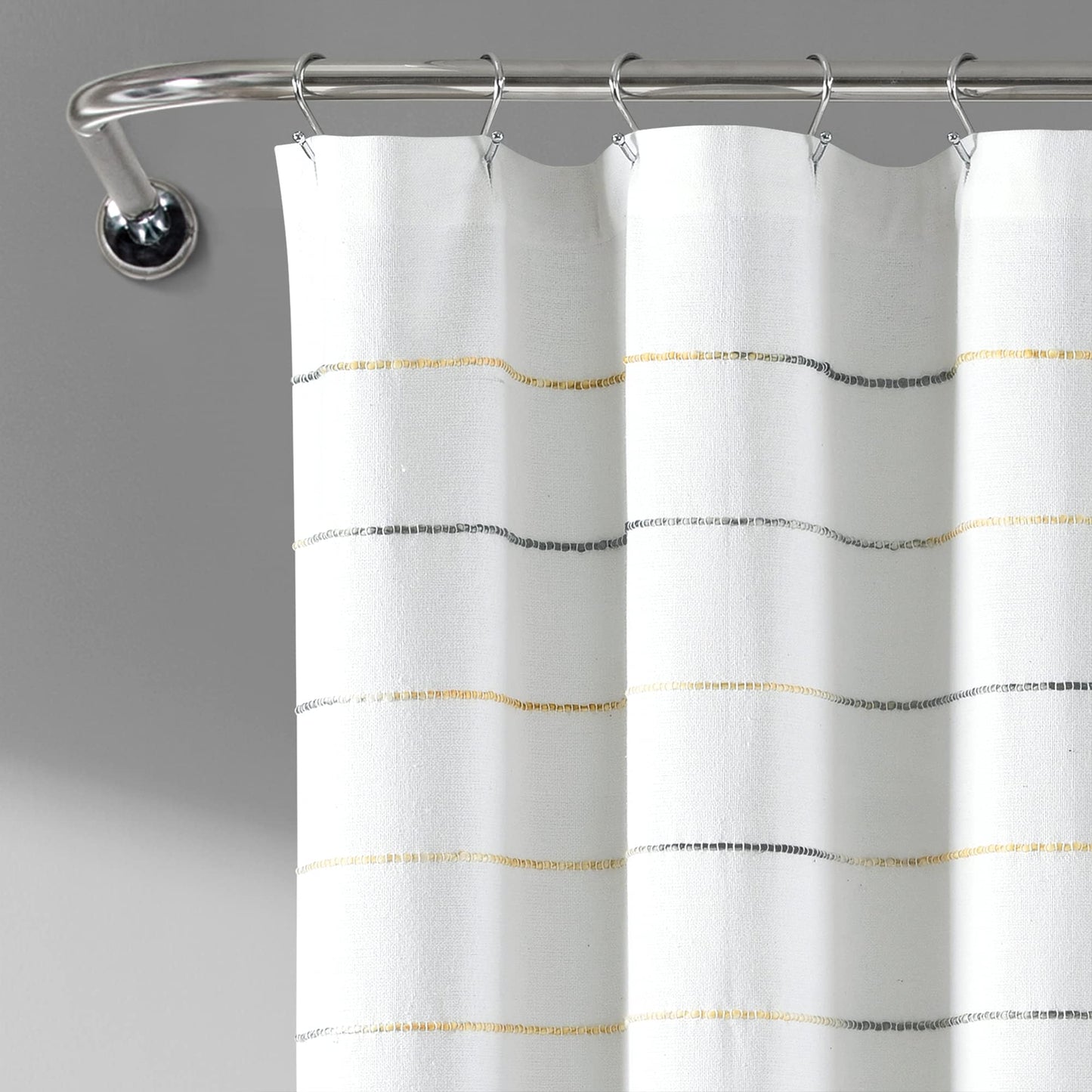 Lush Decor Ombre Stripe Yarn Dyed Cotton Shower Curtain, 72" W x 72" L, Yellow & Gray - Fabric Shower Curtains - Striped Bathroom Curtain - Farmhouse…