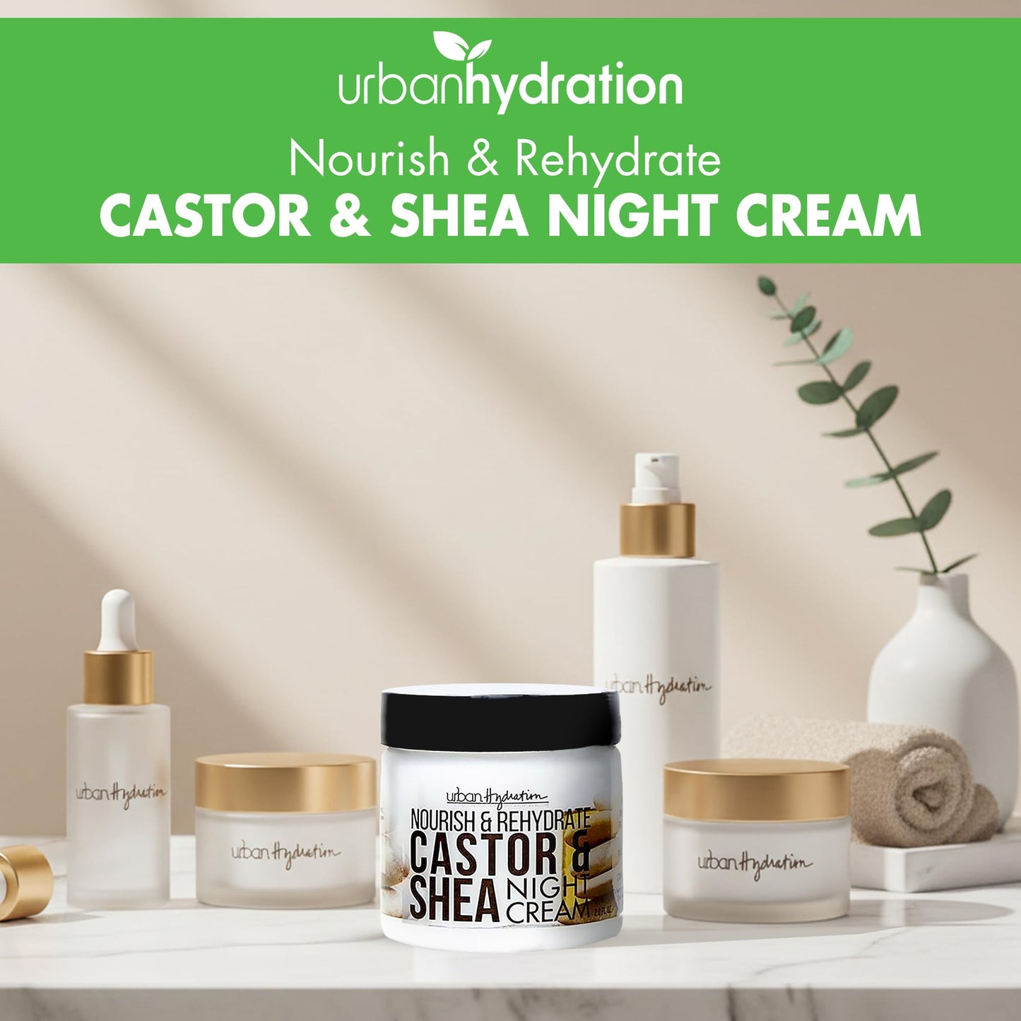 Urban Hydration Nourish and Rehydrate Castor and Shea Night Cream | Helps with Acne, Detoxes, Refreshes and Smooths Skin Overnight, Anti-Aging