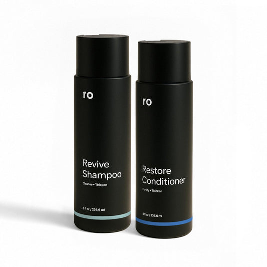 Ro Men's Revive Shampoo & Restore Conditioner Duo | Exfoliates, Clarifies, Fortifies & Moisturizes for Thicker Looking Hair, Made Without Sulfates