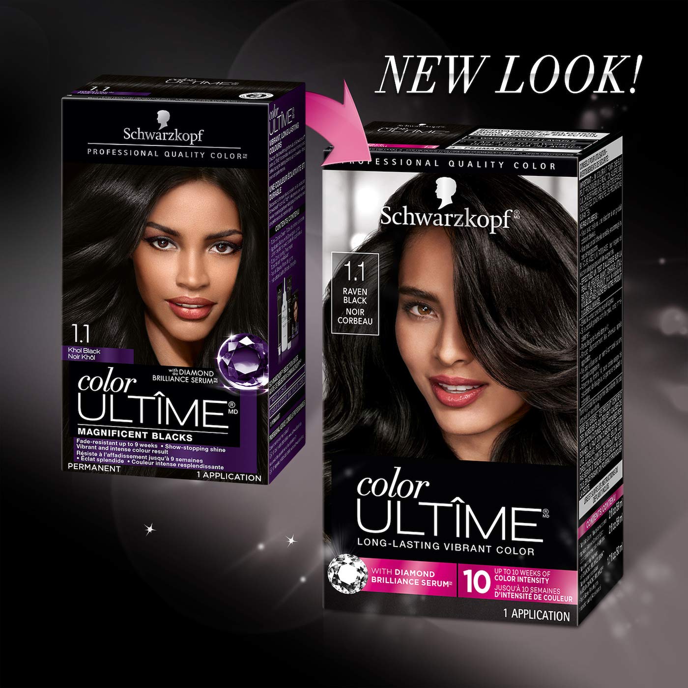 Schwarzkopf Color Ultime 1.1 Raven Black Hair Dye, Permanent Intense Black with Diamond Brilliance, Fade-Resistant, Covers Grays, All Hair Textures