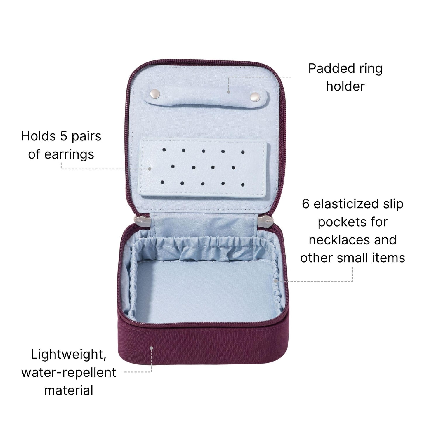 Travel Jewelry Box - Lightweight 4.7”x4.7”x1.9” Travel Jewelry Case