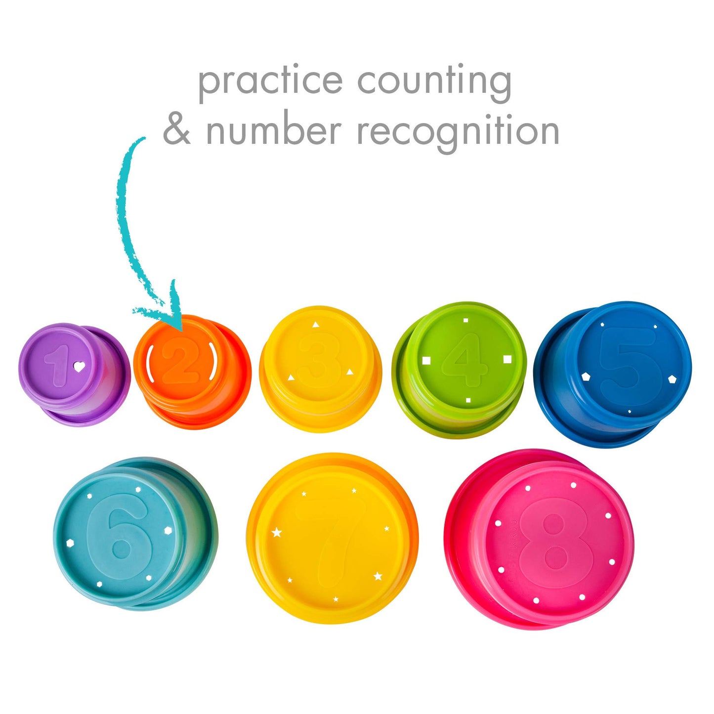The First Years Stack & Count Stacking Cups – Colorful Baby Bath Toys, 8 Stackable Learning Cups for Toddlers, Water Play & Sensory Activities