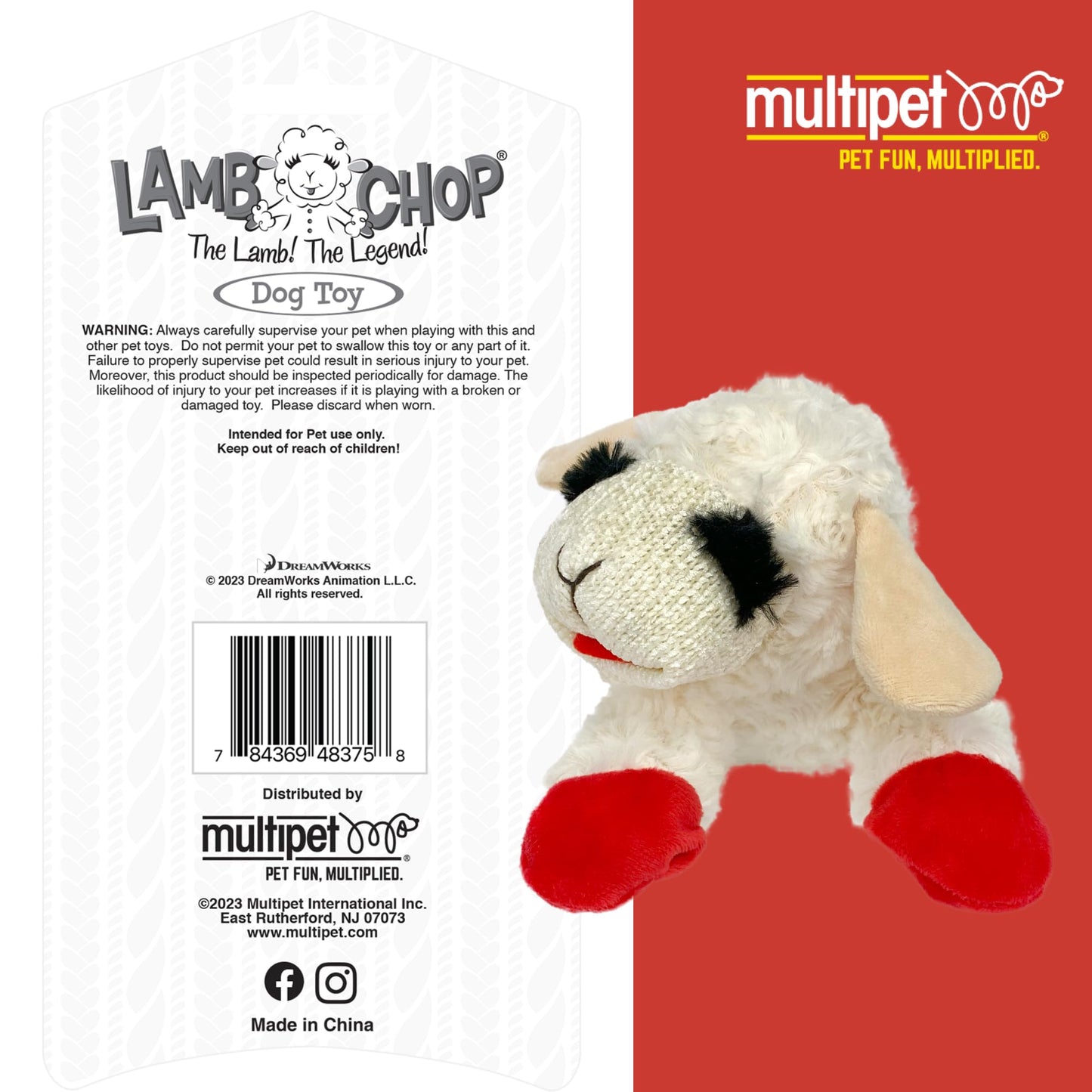 Multipet Lamb Chop Plush Dog Toy – 10" Soft Squeaky Stuffed Animal for Small & Medium Dogs – 5 Squeakers, Cream, Cuddly & Fun