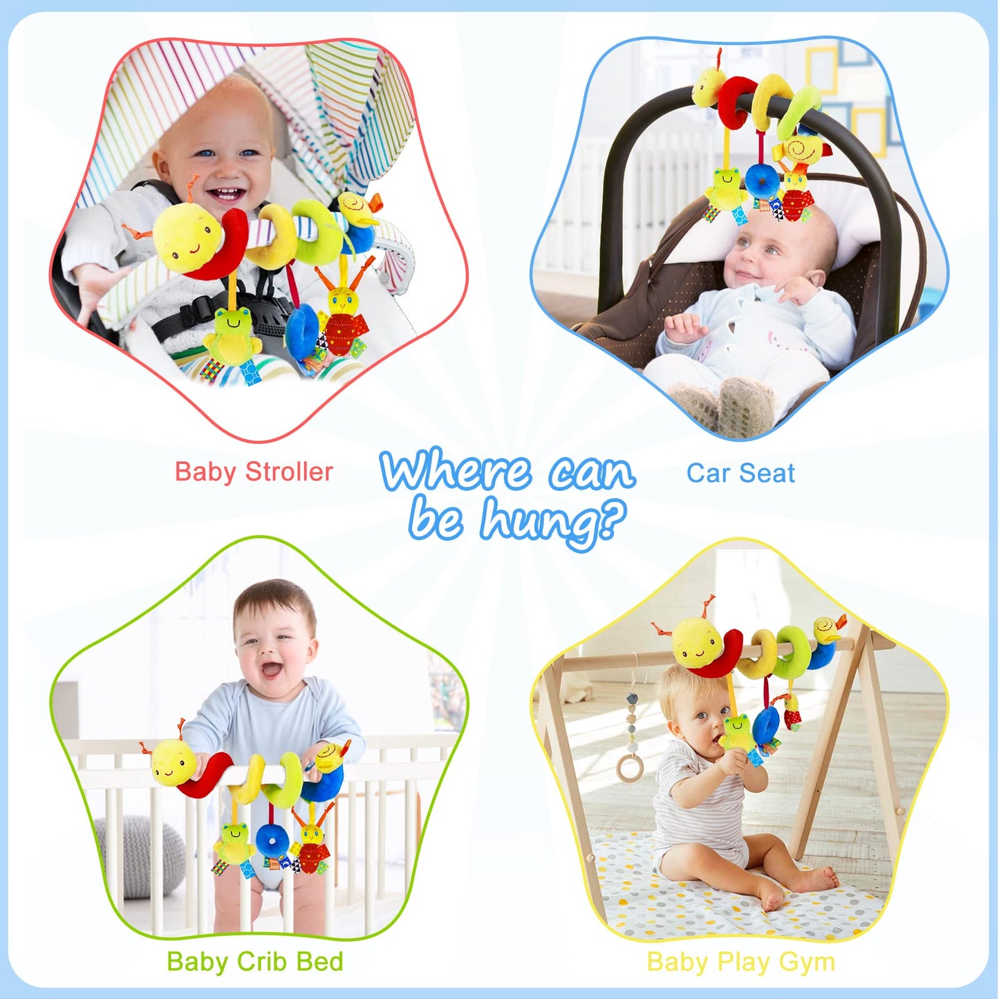 FPVERA Spiral Car Seat & Stroller Toy – Soft Hanging Baby Sensory Toy with Bell & Music for Crib, Stroller, Carseat (0-12M)