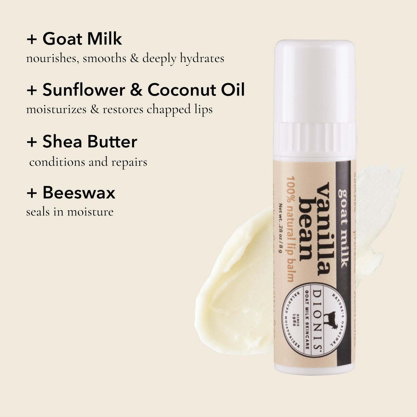 Dionis Goat Milk Jumbo Lip Balm - Moisturizing for Dry, Chapped, Lips, Conditioning with Beeswax, Shea Butter, Coconut Oil - Vanilla Bean 0.28oz (Pack