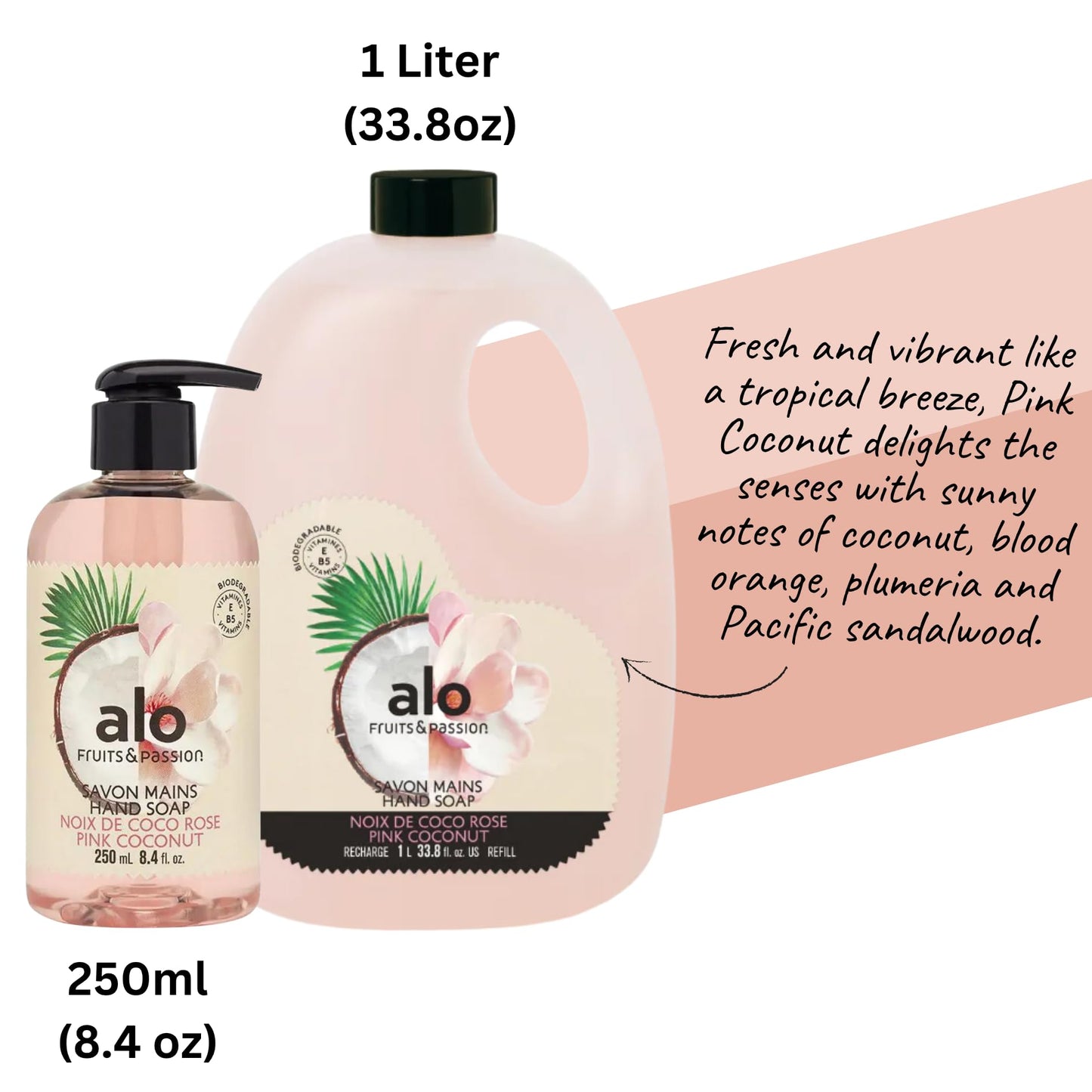 ALO FRUITS & PASSION Pink Coconut Hand Soap Set, 8.4 fl oz Bottle and 33.8 fl oz Refill, Made in Canada Beauty & Personal Care ALO FRUITS & PASSION