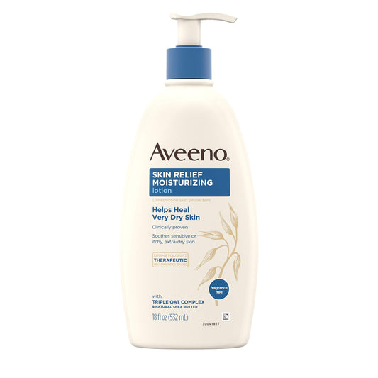 Aveeno Skin Relief 24-Hour Moisturizing Lotion for Sensitive Skin with Natural Shea Butter & Triple Oat Complex, Unscented Therapeutic Lotion