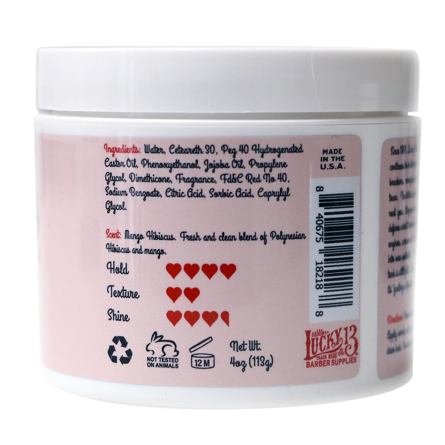 Lucky 13 Barber Supplies Lady Luck Women's Hair Pomade | Water-Based | High Hold | High Shine | Mango Hibiscus Scent, 4oz