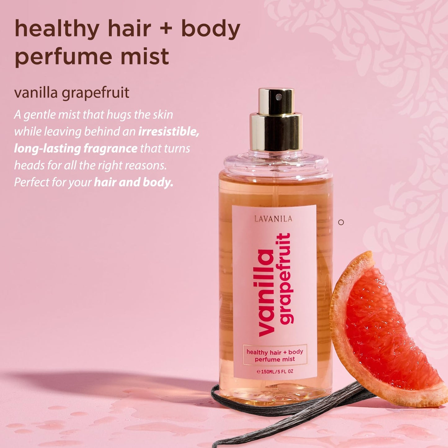 Lavanila Vanilla Grapefruit Healthy Hair + Body Perfume Mist, 5 Fl Oz - Bright & Uplifting Fragrance Spray Formulated with Jojoba Oil, Madagascar