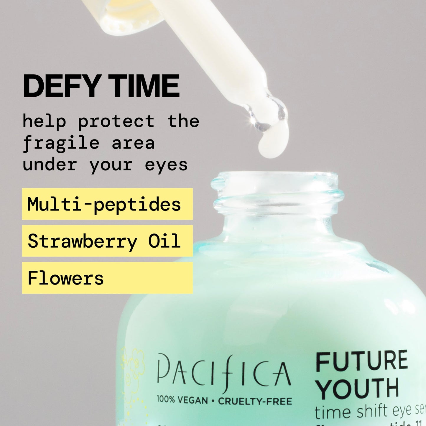 Pacifica Future Youth Time Shift Eye Serum - Peptide Eye Serum for Fine Lines & Dark Circles, Lifting & Firming Under Eye Treatment w/Flora +
