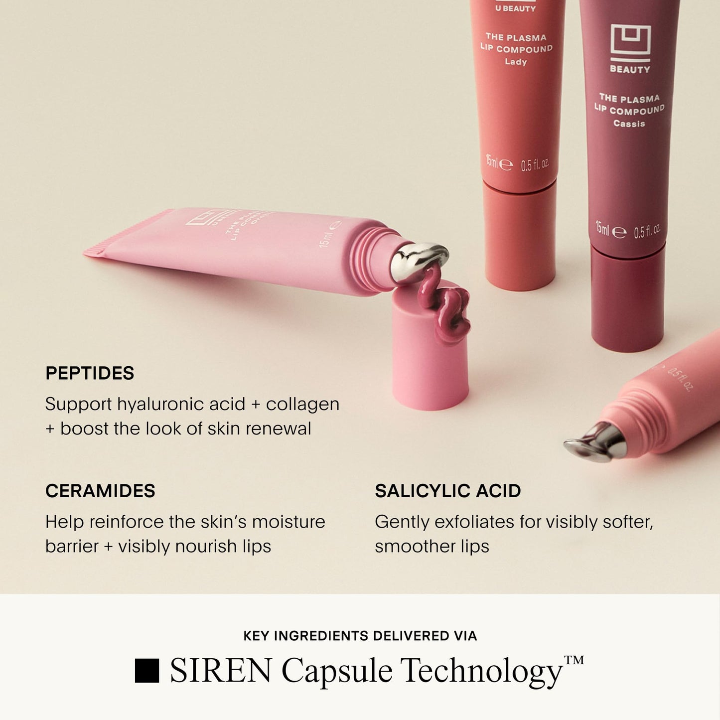 U Beauty The PLASMA Tinted Lip Compound - Anti-Aging & Anti-Wrinkle Lip Gloss, Hyaluronic Acid, Shea Butter & Peptides for Hydration & Plumping, Rose