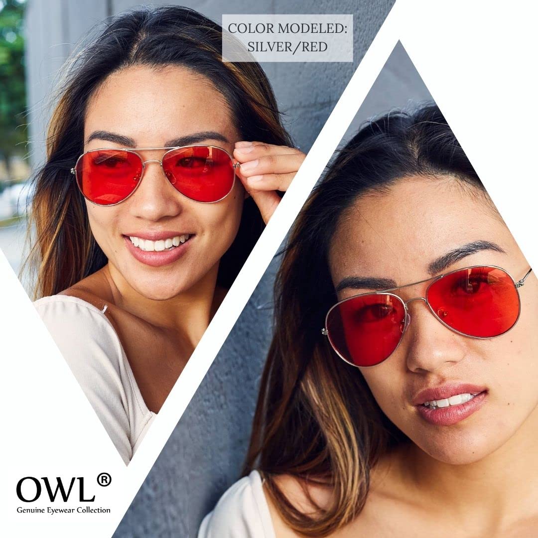 Classic Aviator Style Sunglasses Pink Gradient Lens Metal Silver Frame Ladies