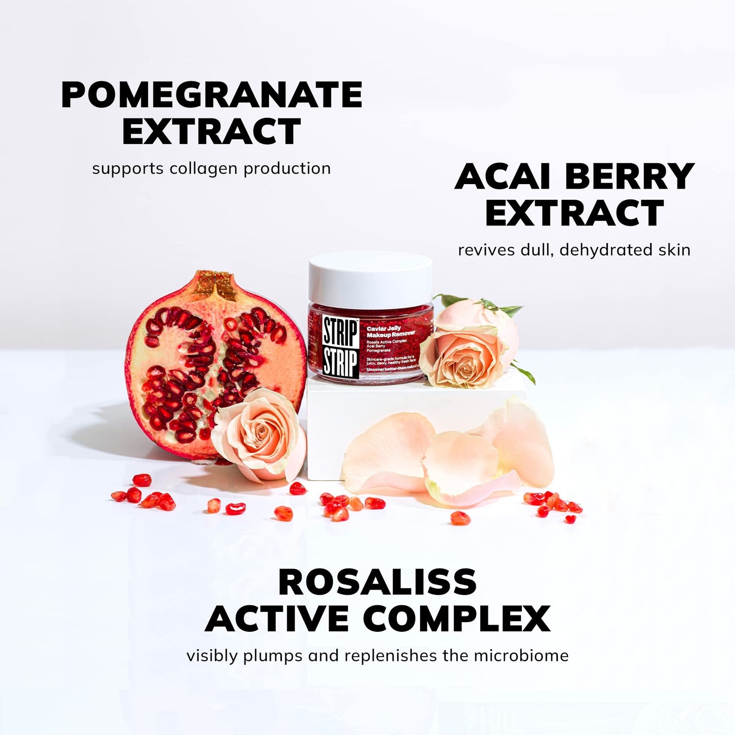 STRIP MAKEUP - Caviar Jelly Makeup Remover - Nourishing cleanser with skincare Prebiotic-enriched Rosaliss Active Complex, Acai berry extract