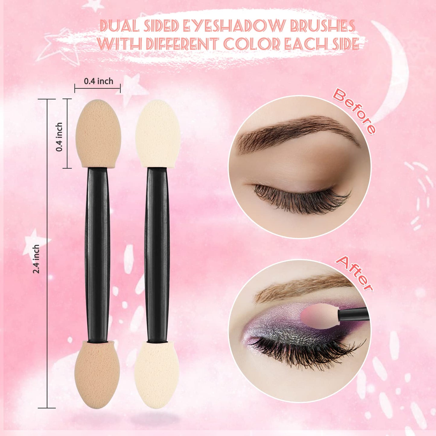 MORGLES Eyeshadow Applicators Double Sided, 50PCS Eyeshadow Brush 2.4 Inch Makeup Applicator Sticks for Women Girls, Black