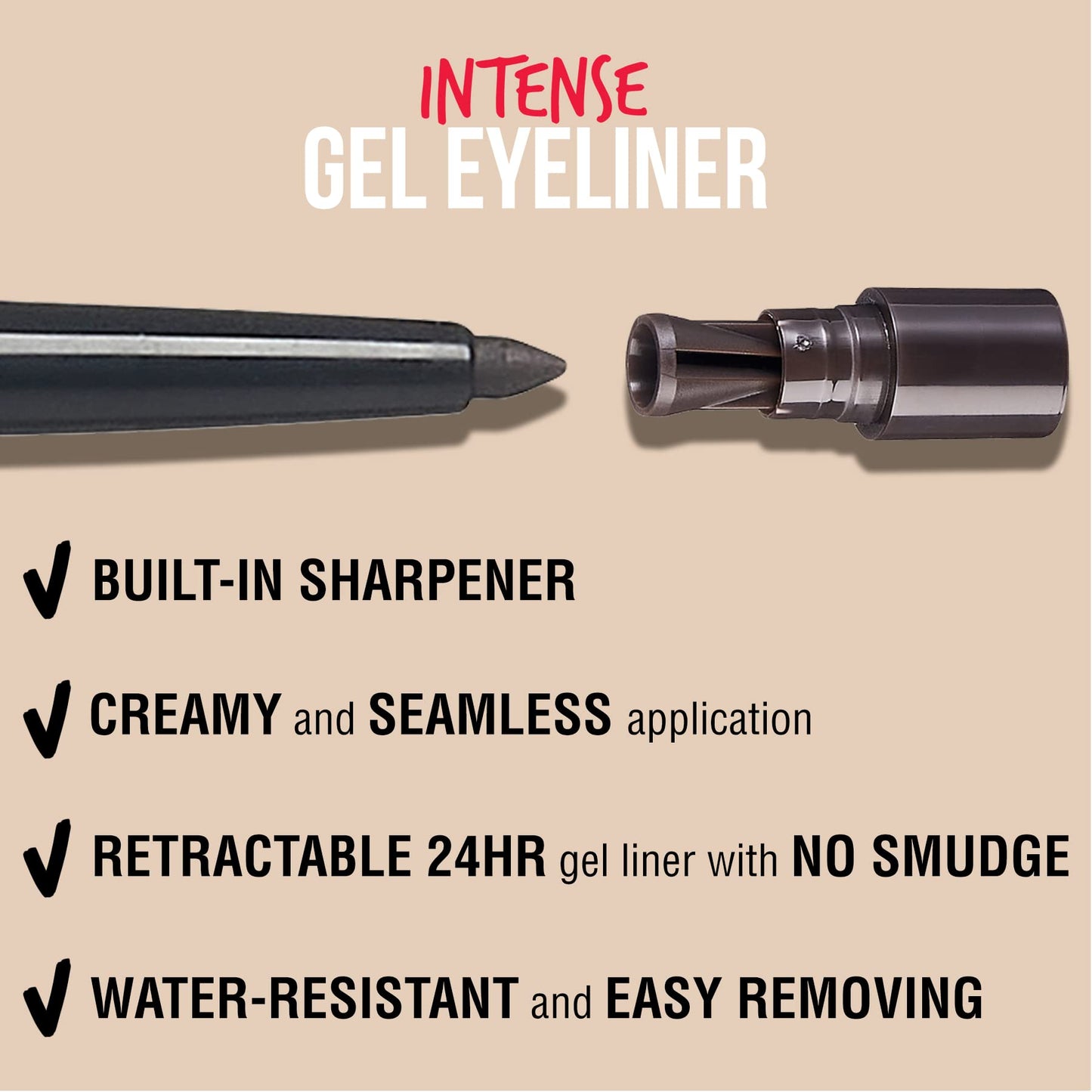 KISS NEW YORK Pro Intense Gel Eyeliner with Built-in Sharpener, Waterproof, Smudge-proof, Long Lasting Gel Eyeliner Pencil (Black Brown)