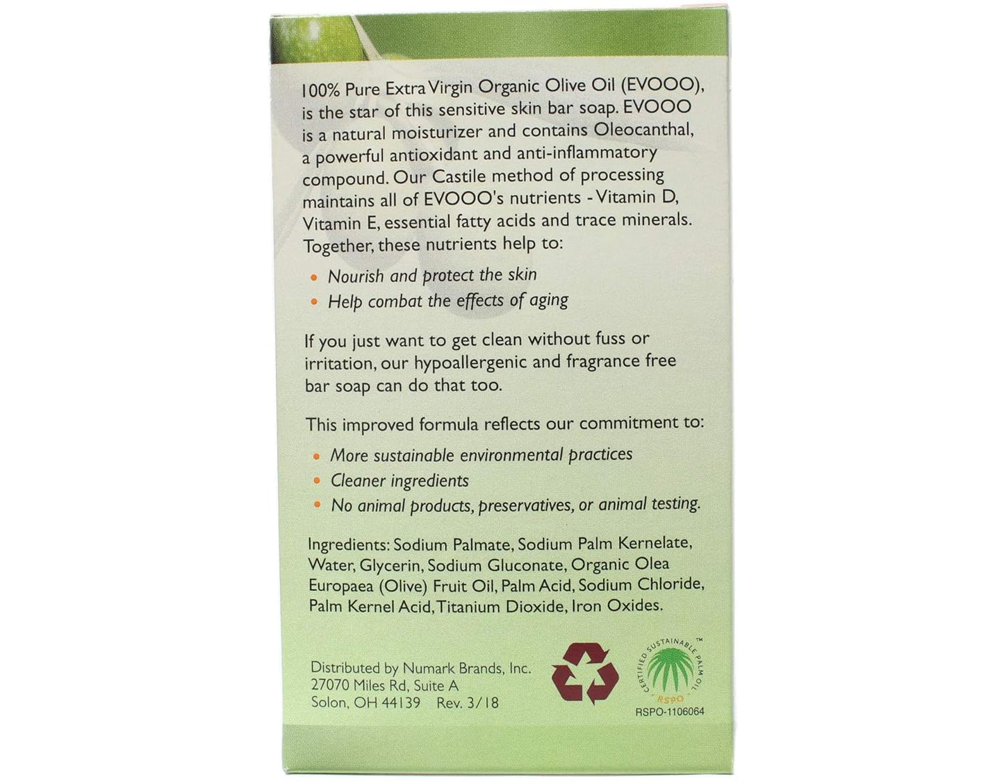 Conti Castile Pure Organic Olive Oil Sensitive Skin Bar Soap 3.7 Oz (Value Pack of 2)