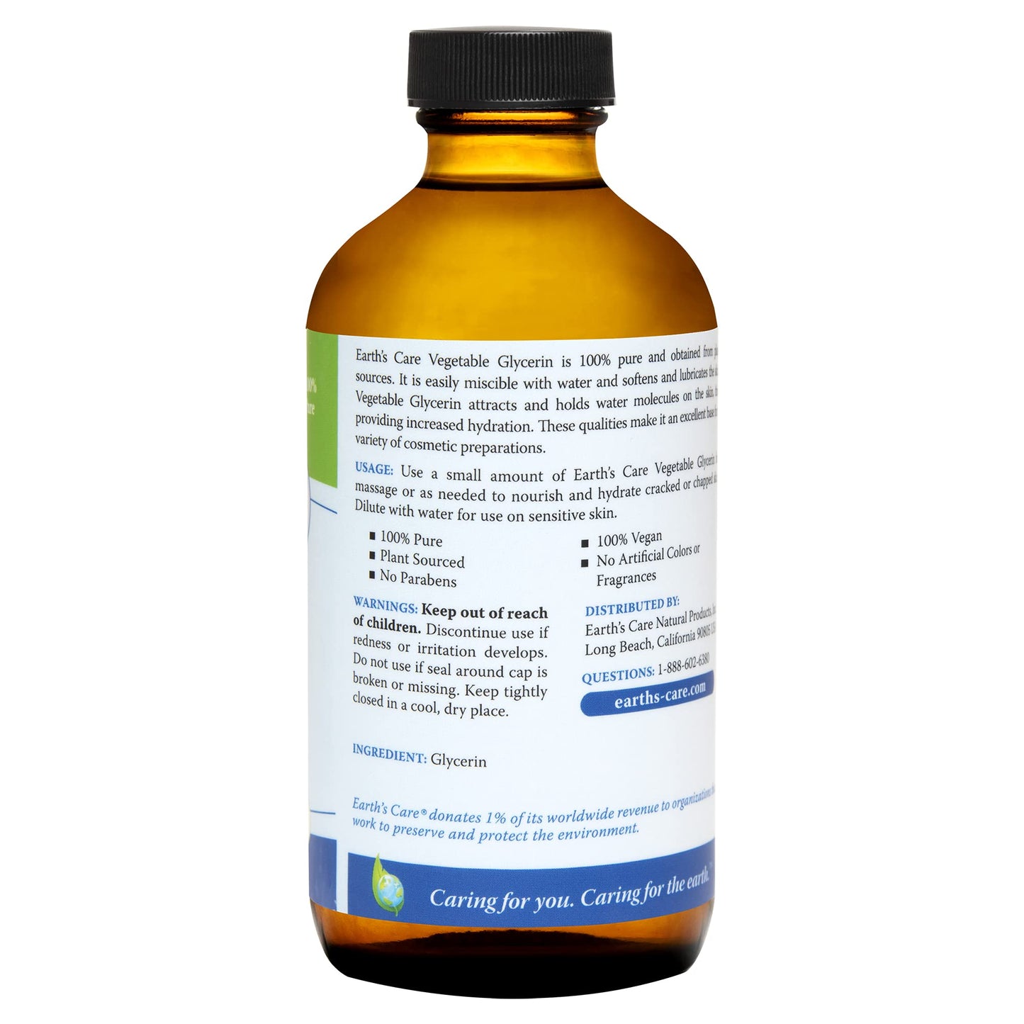 Earth's Care Vegetable Glycerin, 100% Pure Liquid Glycerine for Hair, Skin and DIY Projects 8 FL. OZ.
