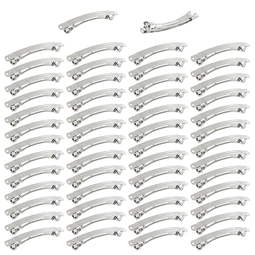 Lawie 50 Pack 4 Inch Large Silver Blank Rectangle Metal French Barrette 10cm Hair Clips DIY Crafts Plain Barrettes for Bows Thick Hair Snap Clips