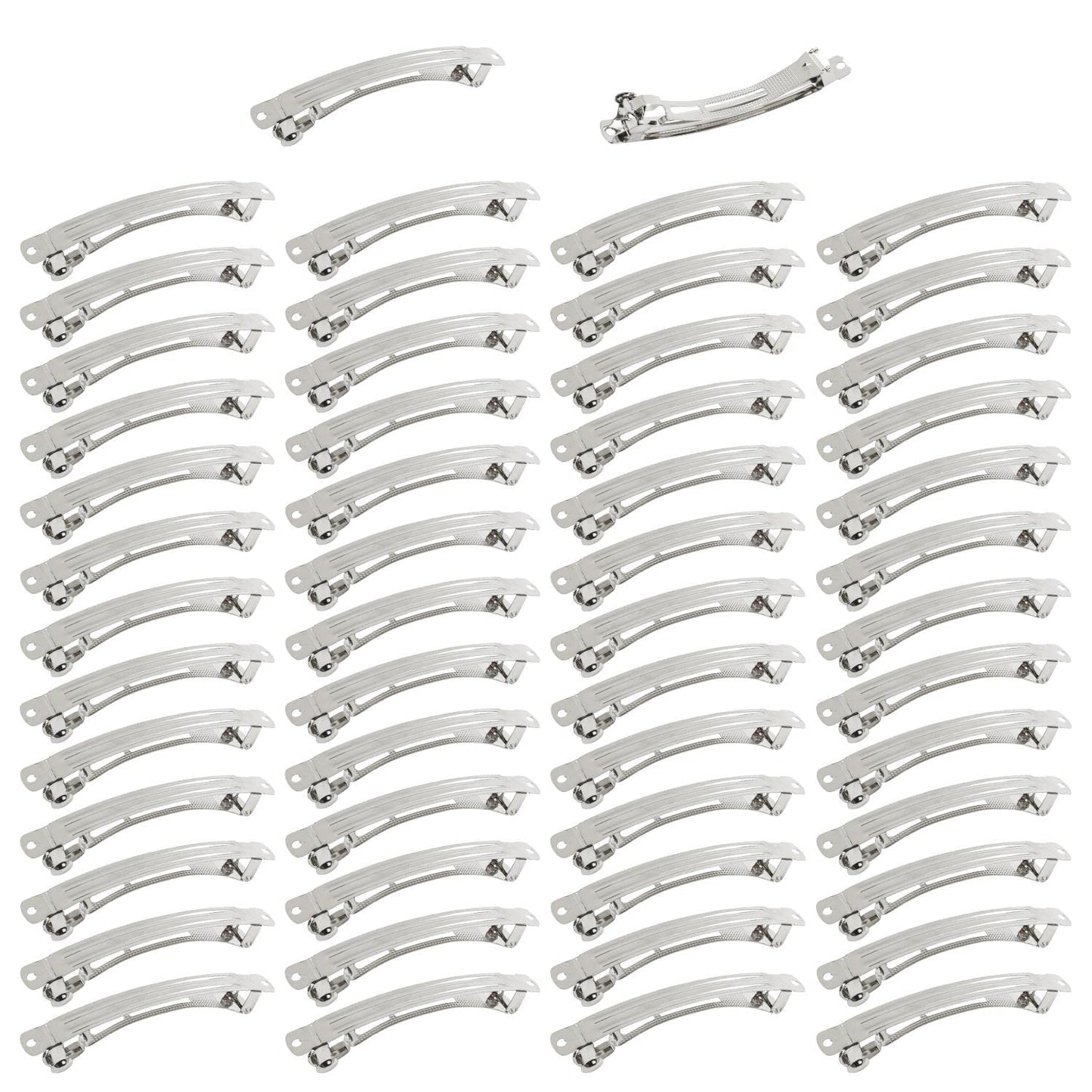 Lawie 50 Pack 4 Inch Large Silver Blank Rectangle Metal French Barrette 10cm Hair Clips DIY Crafts Plain Barrettes for Bows Thick Hair Snap Clips