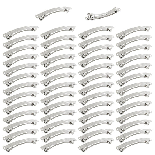 Lawie 50 Pack 4 Inch Large Silver Blank Rectangle Metal French Barrette 10cm Hair Clips DIY Crafts Plain Barrettes for Bows Thick Hair Snap Clips