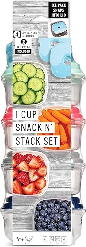 Fit & Fresh Small Plastic Containers With Lids 8 oz, Small Snack Containers With Lids, Reusable Leakproof Dressing and Condiment Containers With Two…