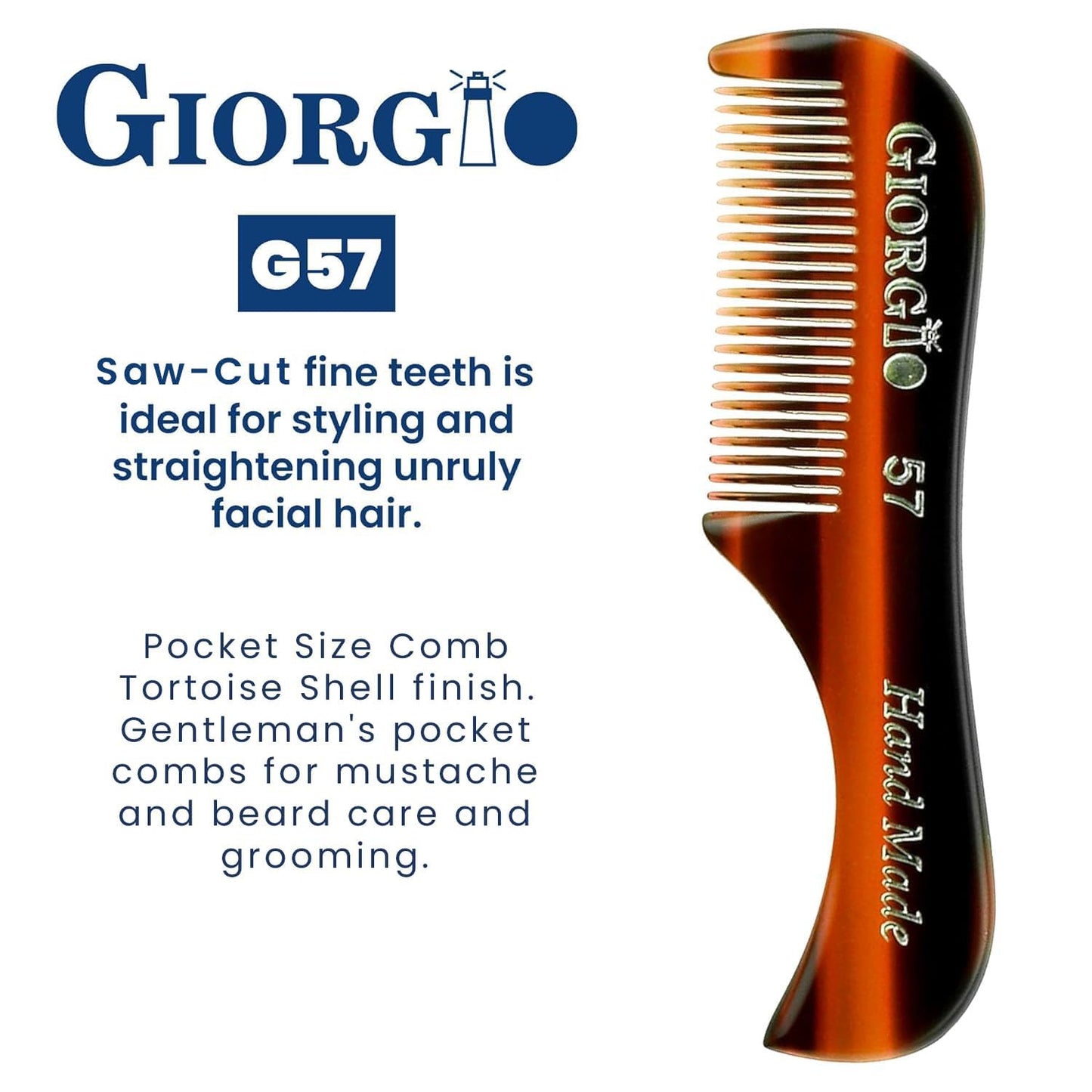 Giorgio Tortoiseshell Handmade Pocket Comb Set, Hair Comb Straightener for Everyday Grooming Styling Hair, Mustache and Beard for Men Women and Kids Beauty and Personal Care GIORGIO