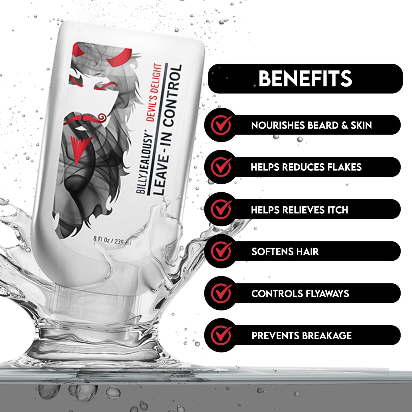 Billy Jealousy Devils Delight Beard Control Leave in Beard Conditioner for Men with Aloe Leaf Juice, Hops Extract & Witch Hazel, Softens Hair