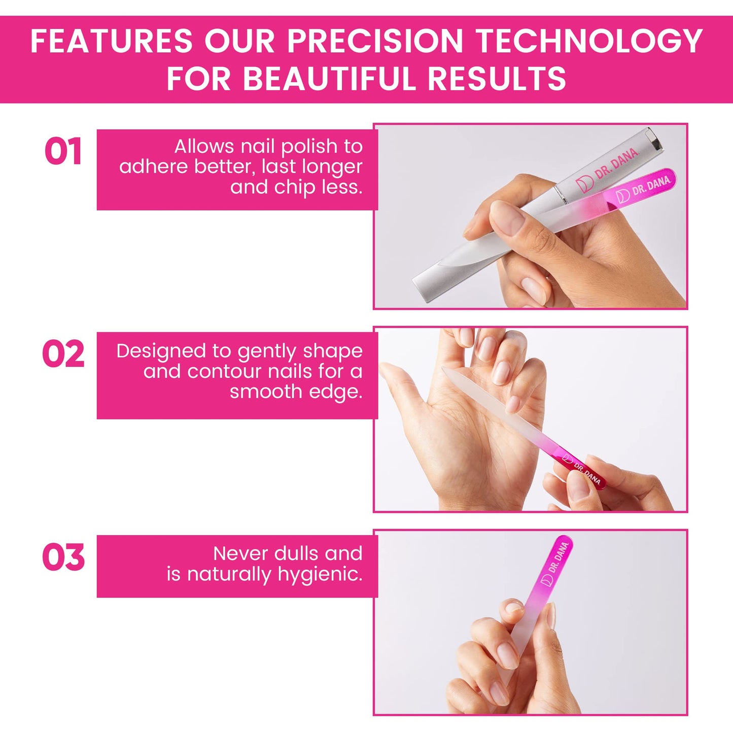 Dr. Dana Glass Nail File with Case - Premium Double-Sided Etched Crystal Nail File for Natural Nails, Protective Travel Case Included - Ideal Self