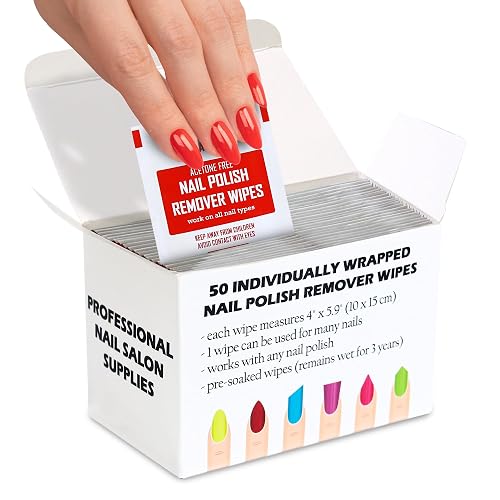 Nail Polish Remover Pads - 100% Non-Acetone - 50 Pack Bulk Set - Individually Wrapped - Quick Nail Polish Remover Wipes - Fingernail Travel Kit Beauty & Personal Care NINJA QUEST