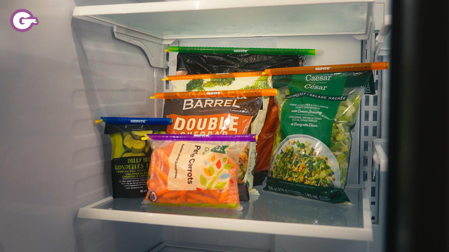 GripStic Bag Clips. 12pc Durable Food Clip Set For Kitchen Storage. Reusable Chip Bag Clips. Color Coded Bag Closure Sticks Provide Air Tight Seal.…