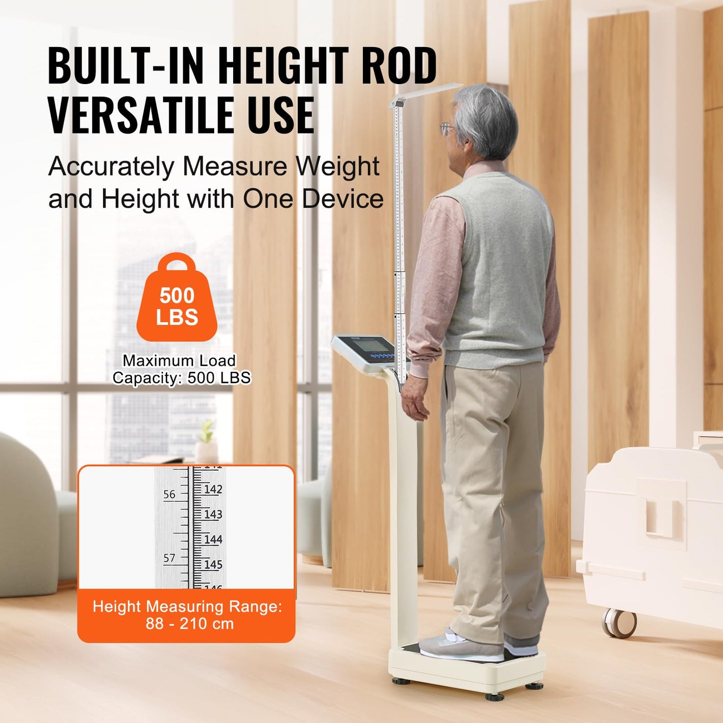 VEVOR Medical Digital Scale, Professional Physician Scale for Weight Height, Multi-Function Medical Physician Scale with Built-in Height Rod, 2 Unit…