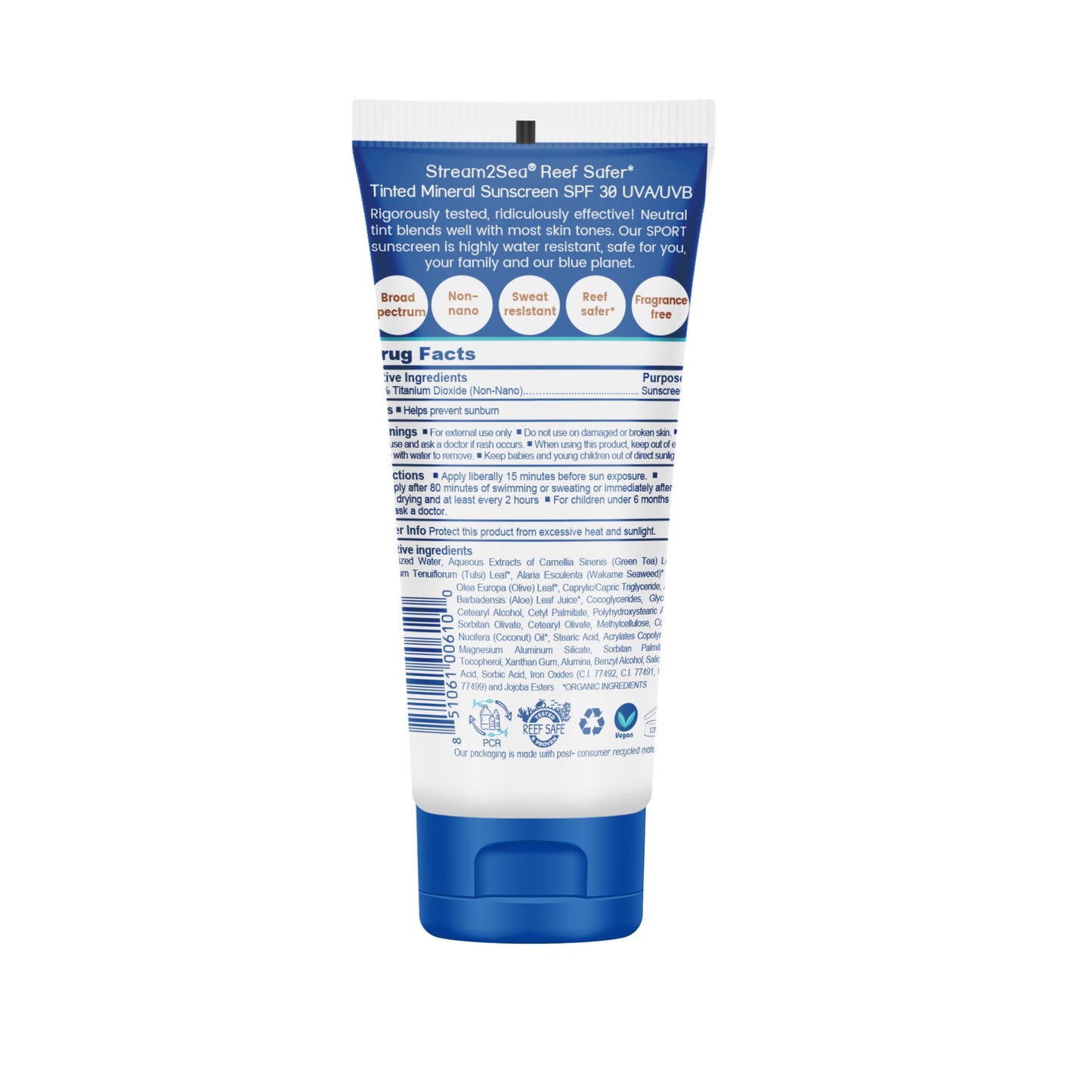STREAM 2 SEA Tinted Sunscreen with SPF 30 All Natural, Biodegradable and Reef Safe, 3 Fl oz Non Greasy and Moisturizing Mineral Sunscreen For Face