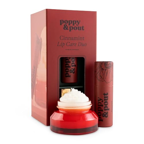 Poppy & Pout Lip Care Set | Lip Balm & Scrub | Sustainable Cardboard Tubes & Glass Jars, All Natural, Beeswax, Coconut Oil, Cruelty Free, Exfoliating