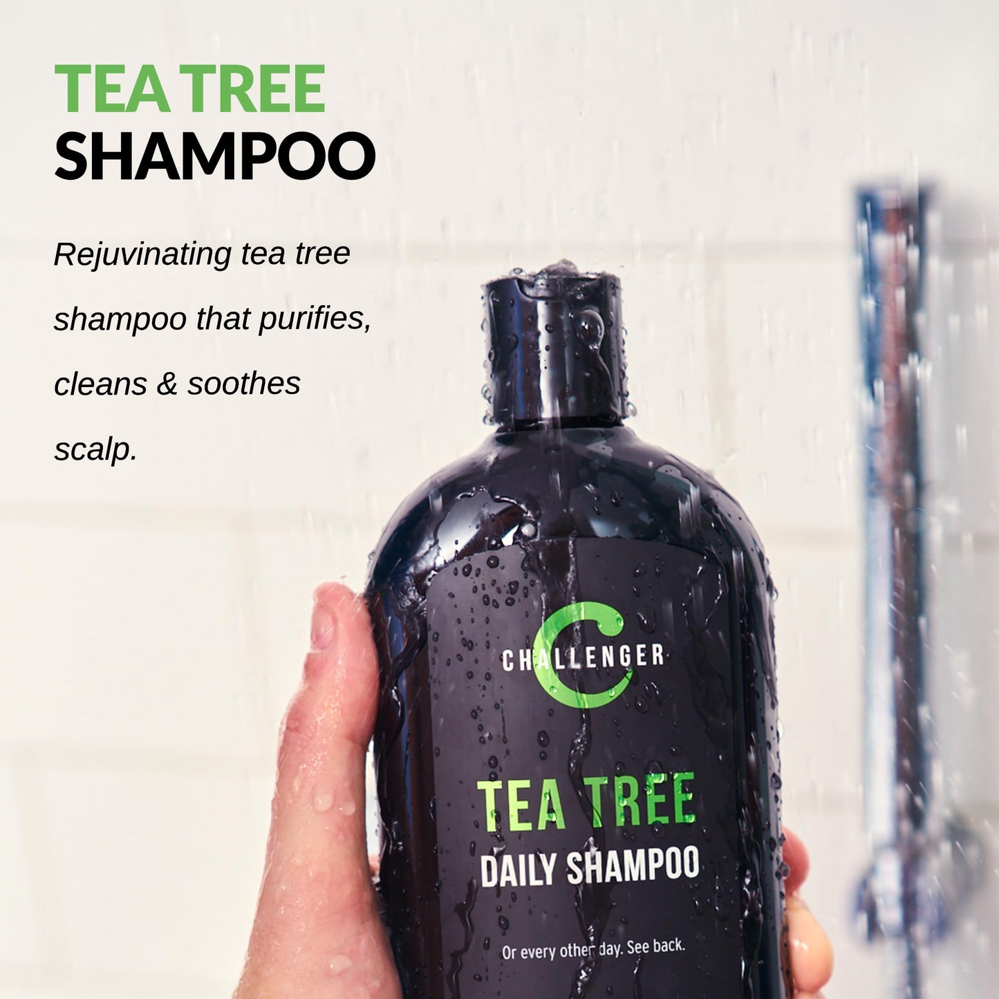 Challenger Tea Tree Shampoo | Men's Shower Product | For Itchy & Dry Scalp | Removes Dirt & Oils | Sulfate Free | Argan Oil, Biotin, Keratin | 16oz