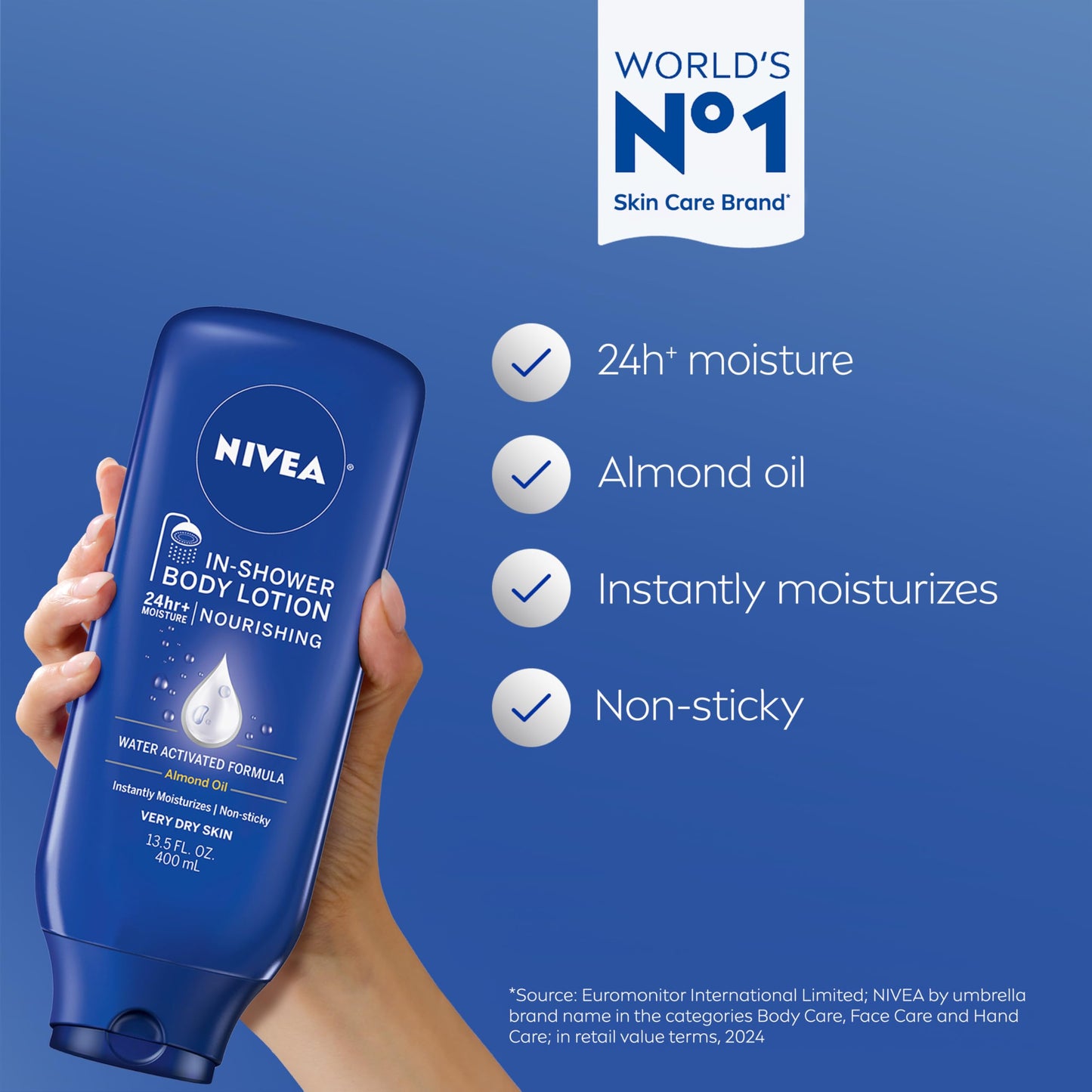 NIVEA Nourishing In Shower Lotion, Water Activated In Shower Moisturizer for Dry to Very Dry Skin, 13.5 FL OZ, Pack of 3