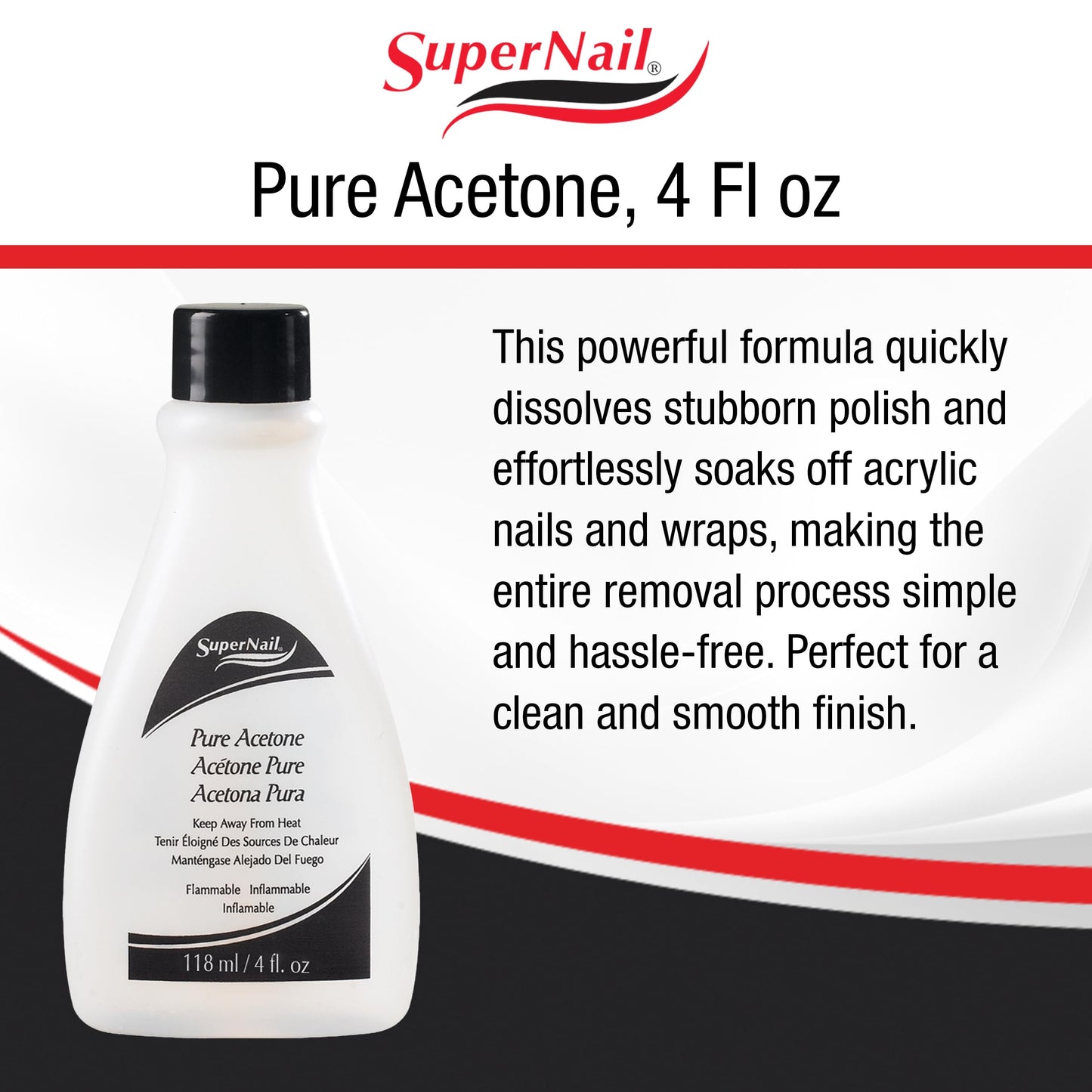SuperNail Pure Acetone Nail Polish Remover - Fast-Acting Gel Polish Remover for Nails, Acrylic & Dip Powder Nails, 4 fl oz