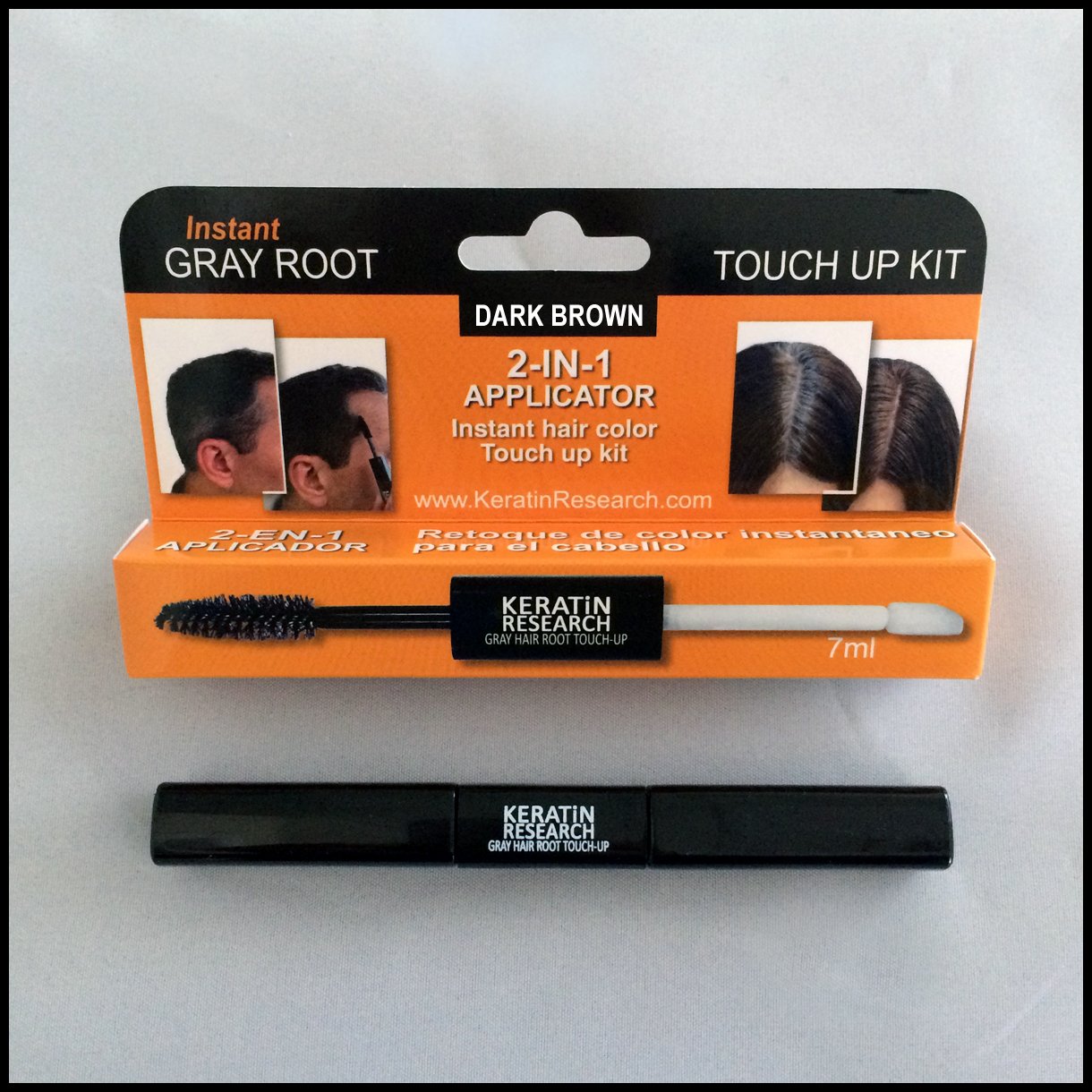Gray Away Instant Hair Root Touch up and Concealer 7ml Dual Brush DARK BROWN Color
