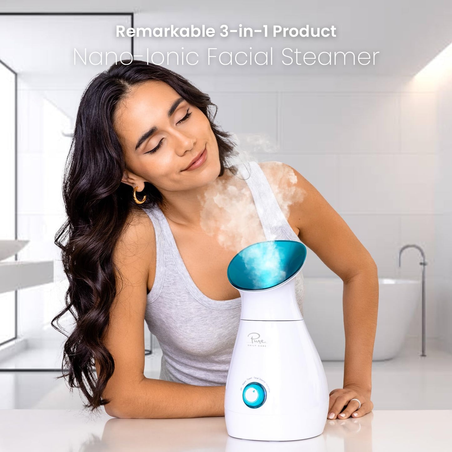 Pure Daily Care NanoSteamer Large 3-in-1 Nano Ionic Facial Steamer with Precise Temp Control - Humidifier - Unclogs Pores - Blackheads - Spa Quality Beauty and Personal Care Pure Daily Care