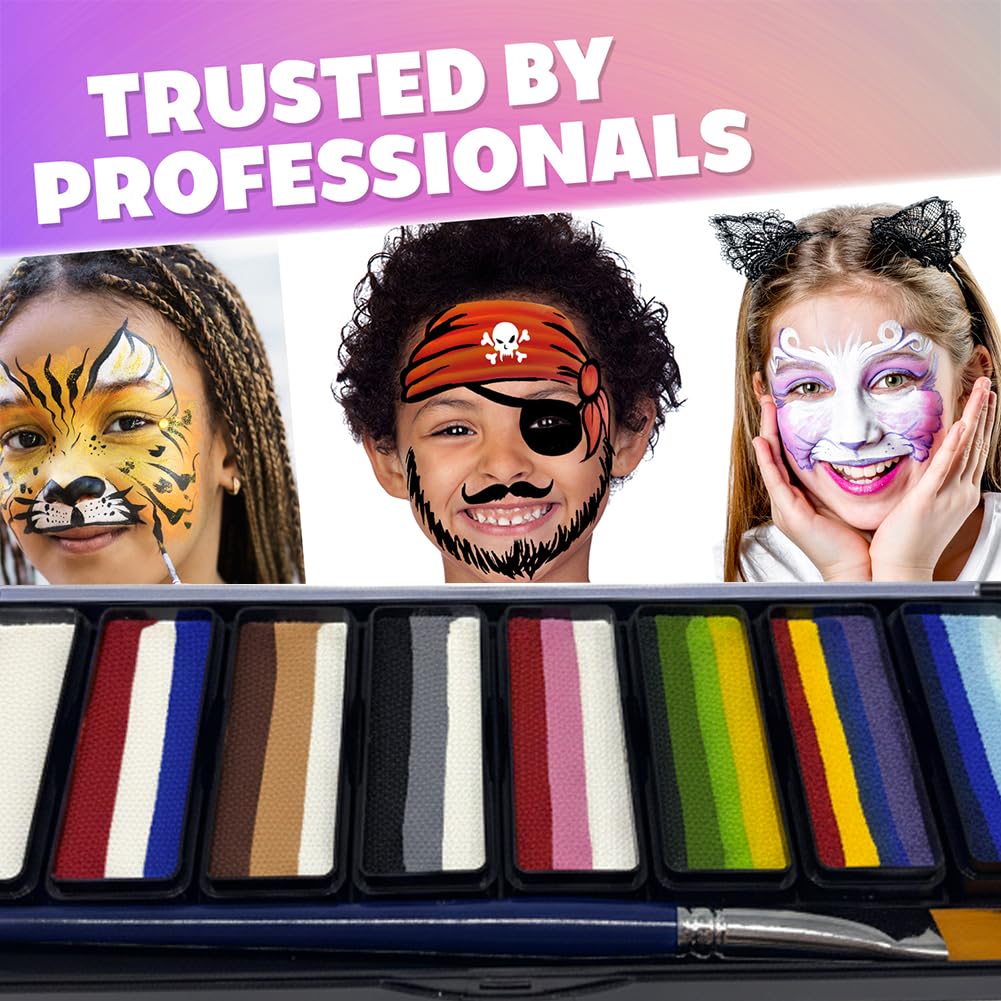 Kraze FX Key Colors Face Paint Palette - 10 Essential Split Cakes Including Black & White - 3/4" Professional Travel Set - Bestselling Color