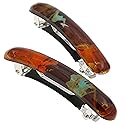 Camila Paris CP3328 French Hair Barrette Clip for Girls, Orange Small Set of 2 Strong Hold Grip Hair Clips for Women, No Slip Rubberized Automatic