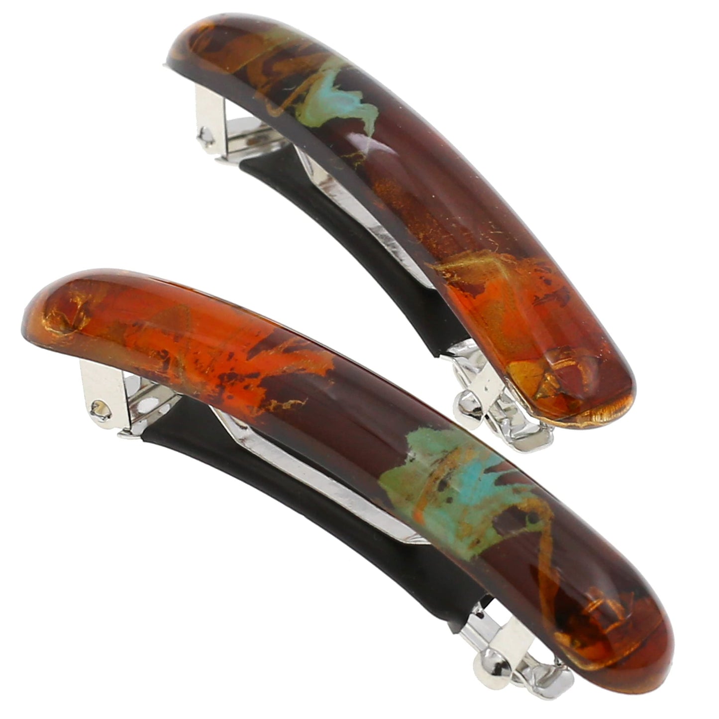 Camila Paris CP3328 French Hair Barrette Clip for Girls, Orange Small Set of 2 Strong Hold Grip Hair Clips for Women, No Slip Rubberized Automatic