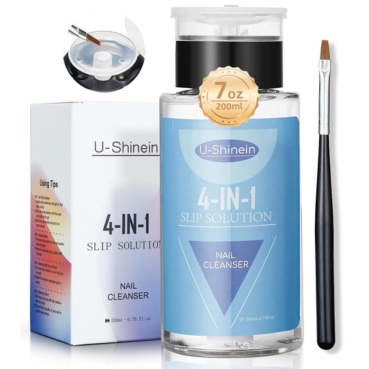 U-Shinein 200ml Nail Slip Solution, 4-in-1 Poly Nail Gel Slip Solution Poly Nail Extension Gel Liquid Slip Solution Builder Gel, Nail Cleaner Liquid