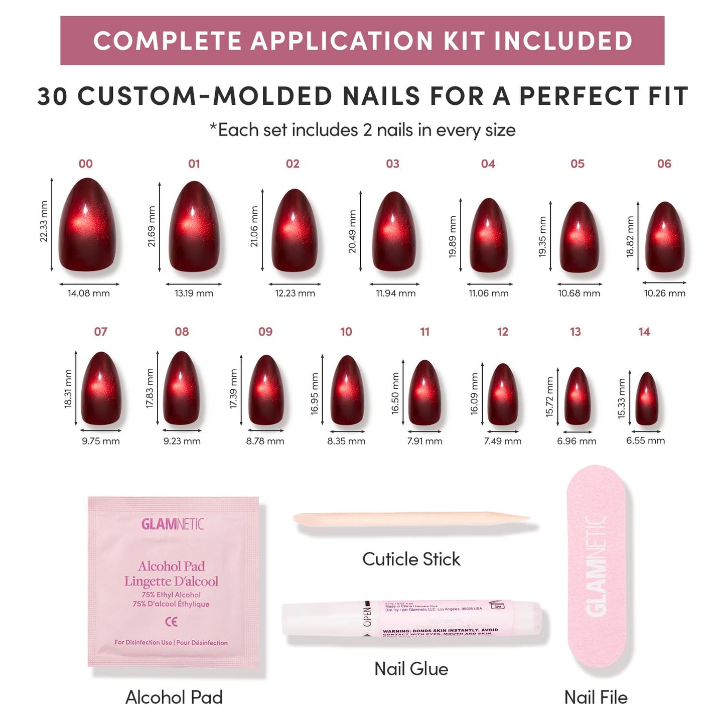Glamnetic Press On Nails - Silent Night | Short Almond White Fake Nails with 3D Silver Foil in a Glossy Finish | 15 Sizes - 30 Nail Kit with Glue Beauty and Personal Care Glamnetic