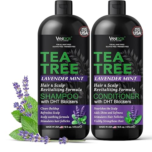Vanidox Tea Tree Shampoo and Conditioner Set with Lavender and Mint | DHT Blockers | With 100% Pure Tea Tree Oil for Itchy, Dry Scalp | Sulfate