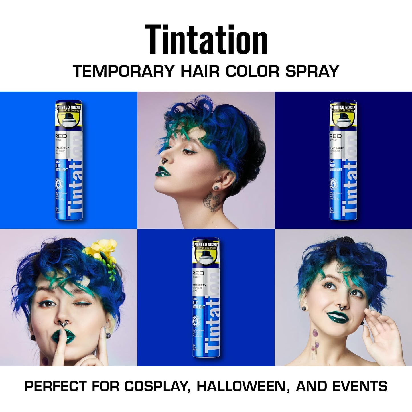 Red by Kiss Tintation Temporary Hair Color Spray 2.82oz, Quick-Dry & Smudge-Proof, Vivid Color Washable Hair Dye, Styling Spray Cosplay Halloween