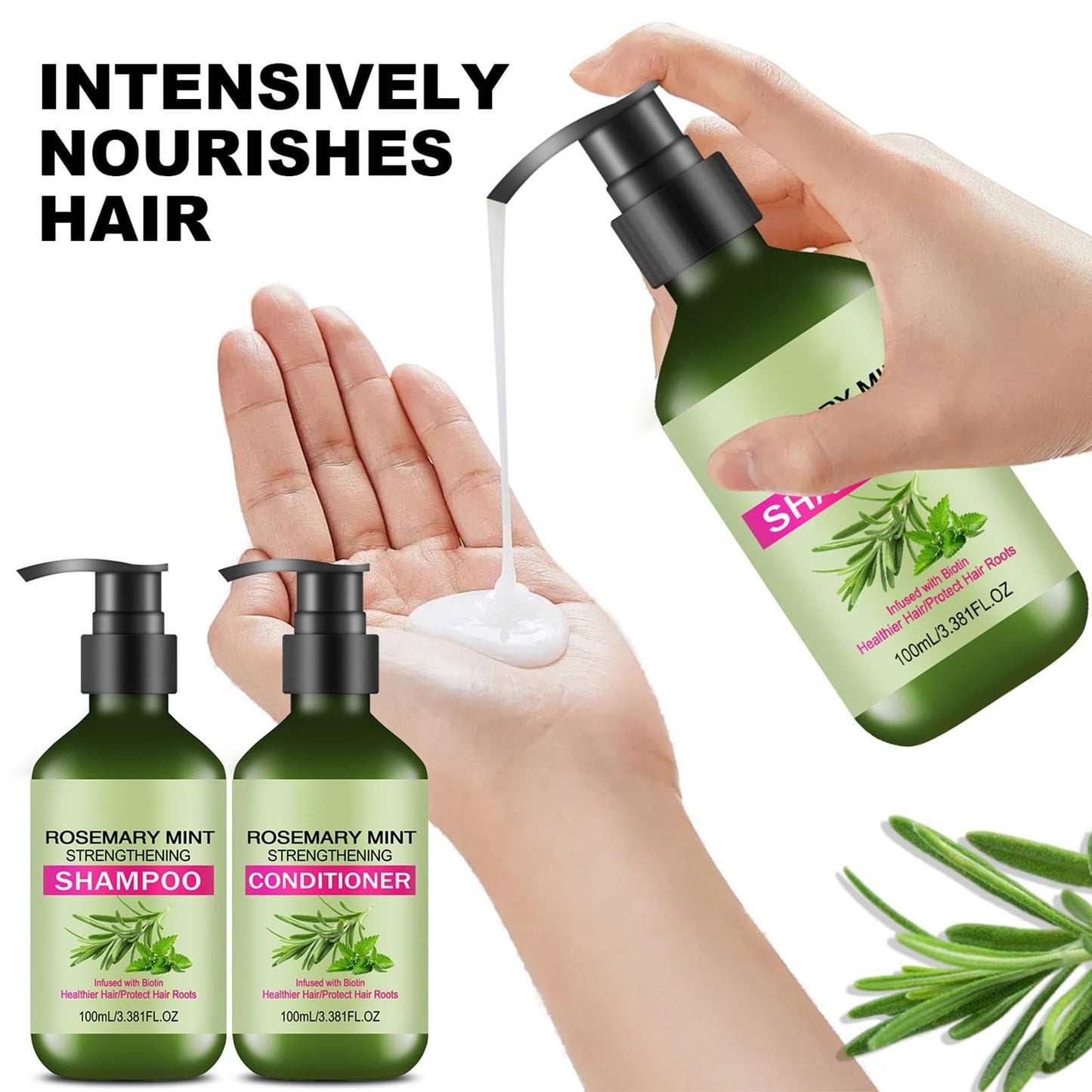Rosemary Hair Care Shampoo & Conditioner Set, Hair Care Set for All Hair Types, Gentle Cleansing,Moisture Repair,Frizz Control,Shine Boost,Volume