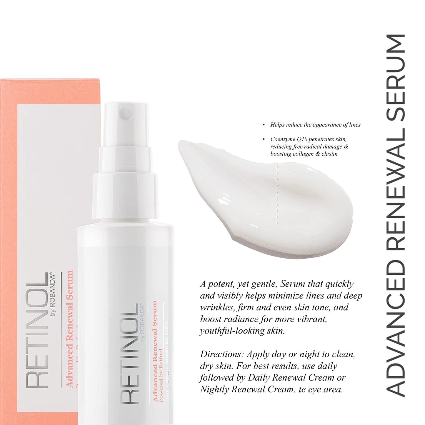 Retinol by Robanda Advanced Renewal Serum│ Reduces Fine Lines and Tightens Skin With Retinol