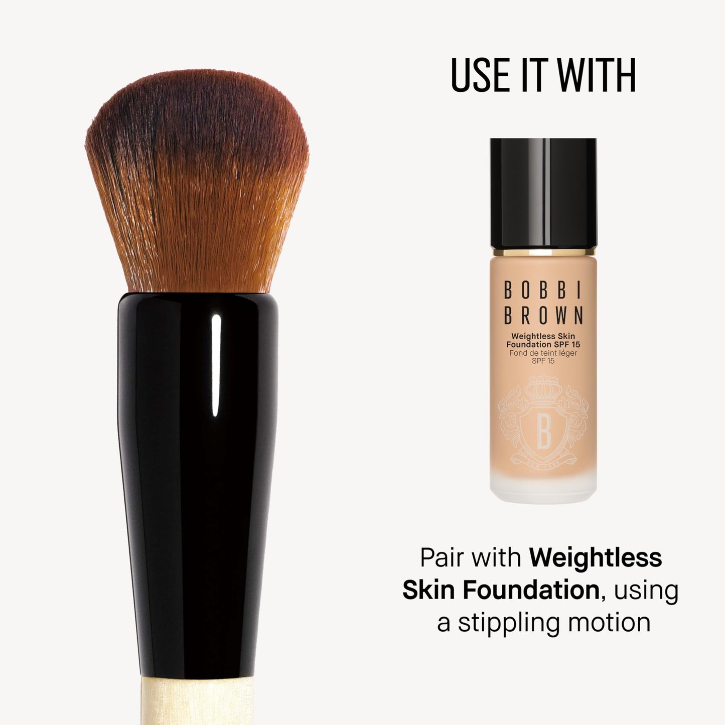 Bobbi Brown Full Coverage Face Brush | Round-Head Makeup Brush for Blending Liquid Foundation