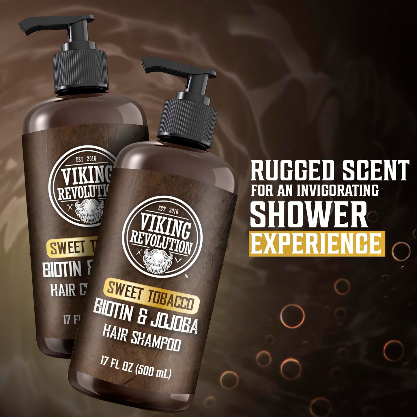 Viking Revolution Sweet Tobacco Mens Shampoo and Conditioner Set with Biotin and Jojoba Oil - Natural Hair Shampoo and Hair Conditioner for Men
