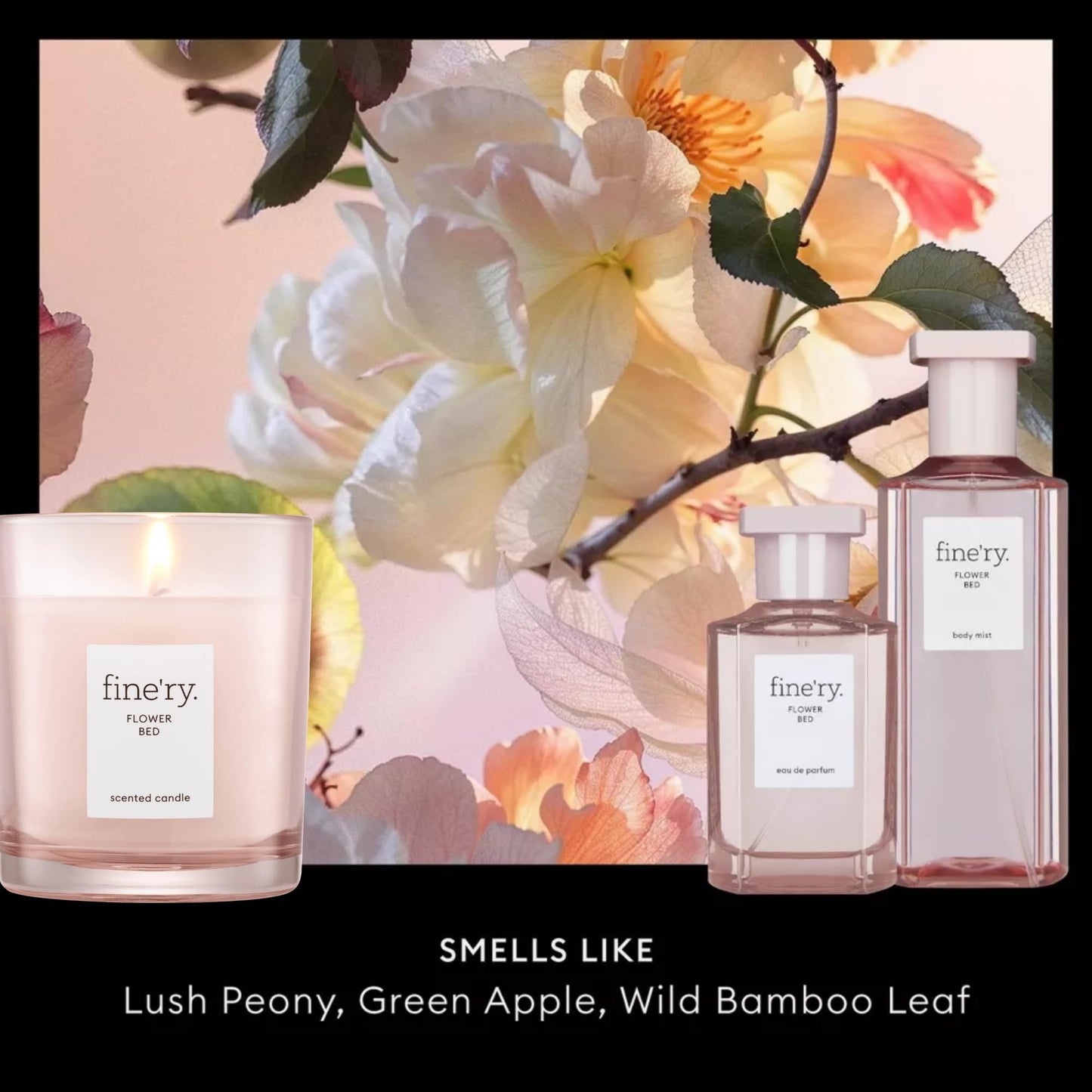 Fine'ry Flower Bed Deluxe Fragrance Gift Set | Eau De Parfum, Candle & Body Mist | Floral & Sweet Notes Of Lush Peony & Green Apple | Luxury Body Beauty & Personal Care Fine'ry